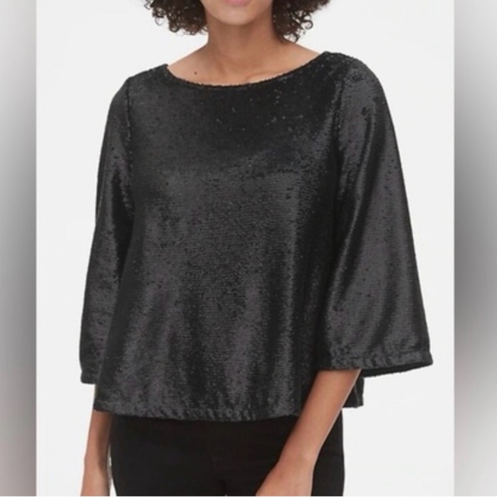 GAP 3/4 sleeve sequin top, black, NWT, XS